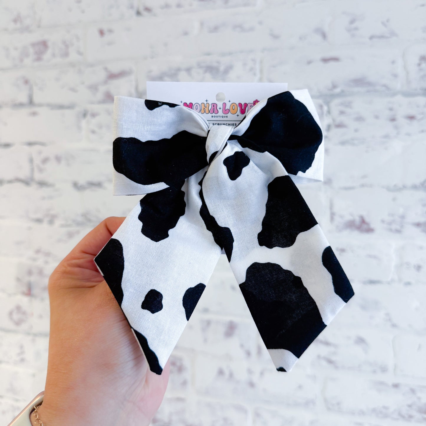 Black Cow Print Hair Bow