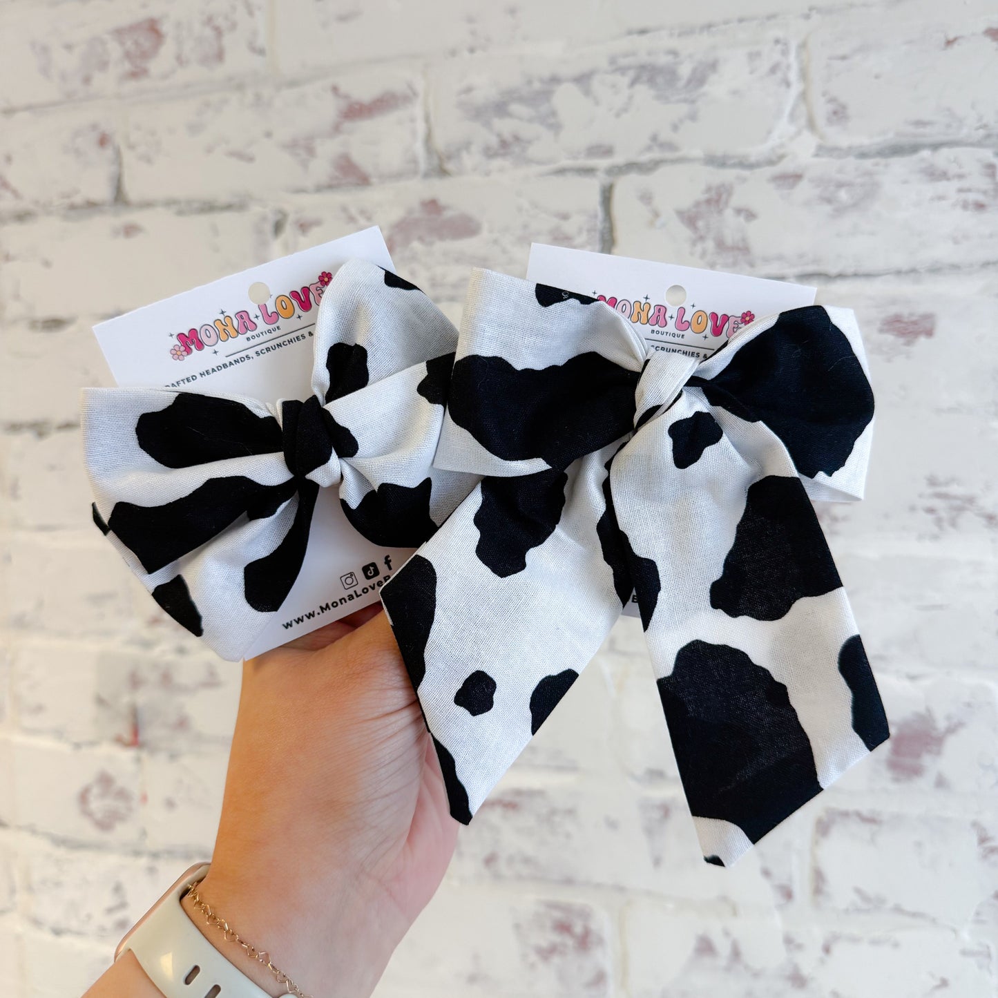 Black Cow Print Hair Bow