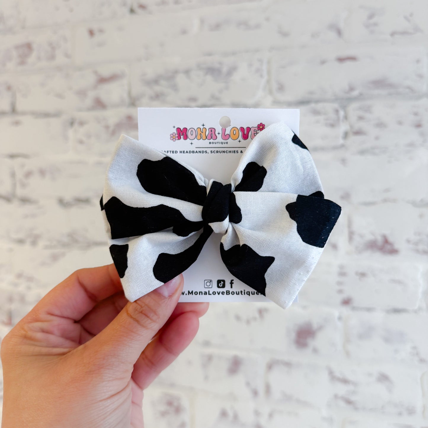 Black Cow Print Hair Bow