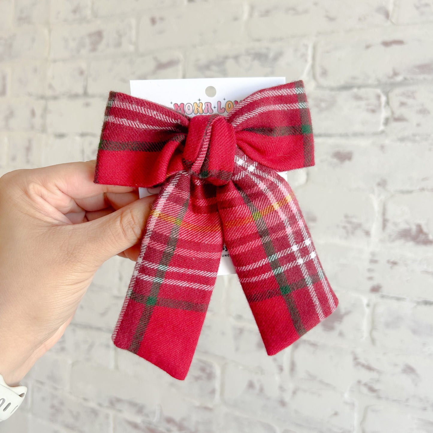 Pink and Red Plaid Hair Bow