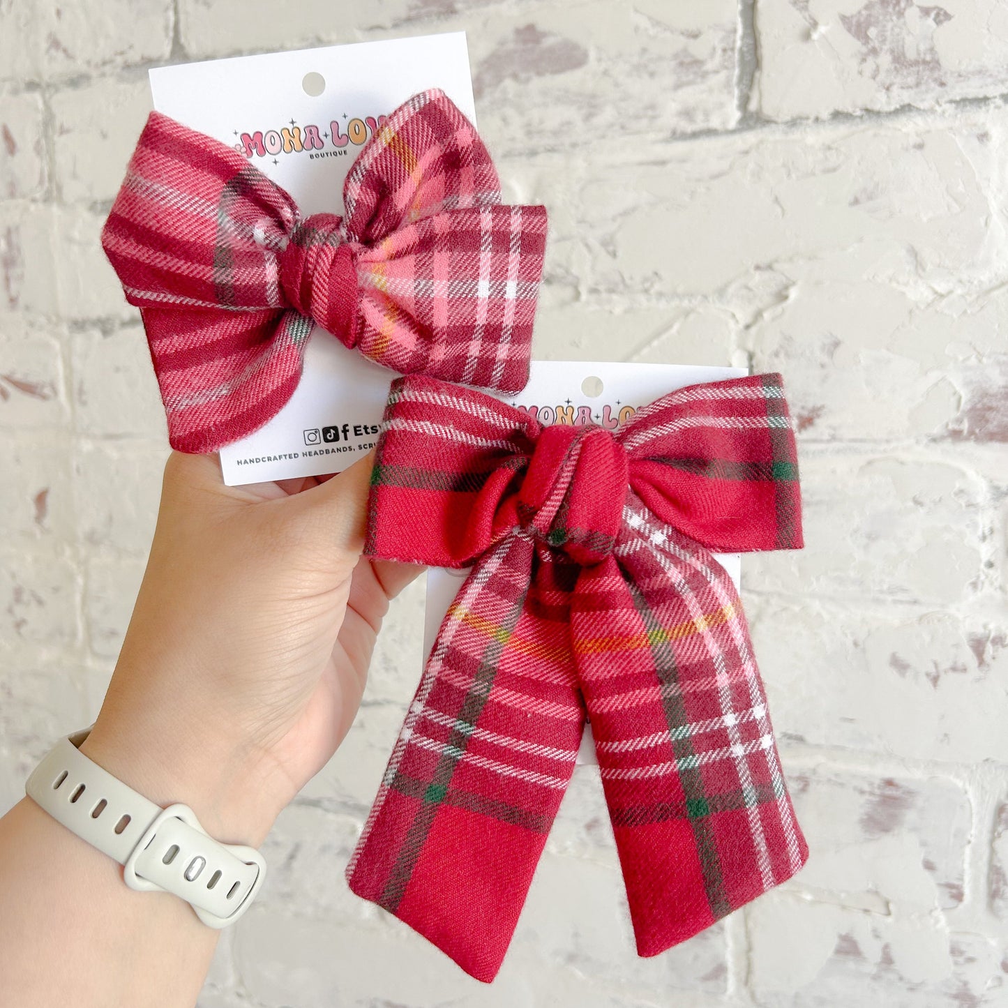 Pink and Red Plaid Hair Bow