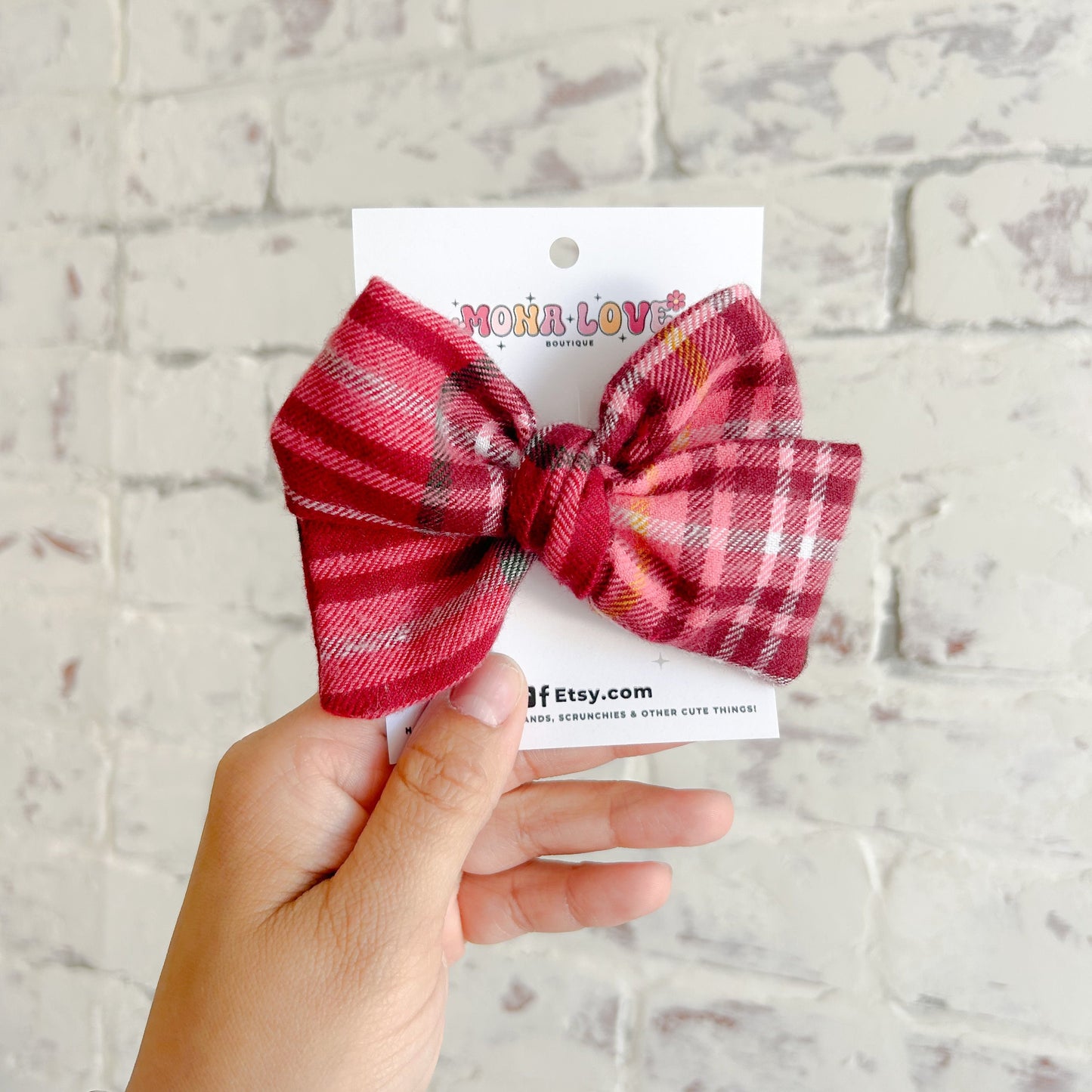 Pink and Red Plaid Hair Bow
