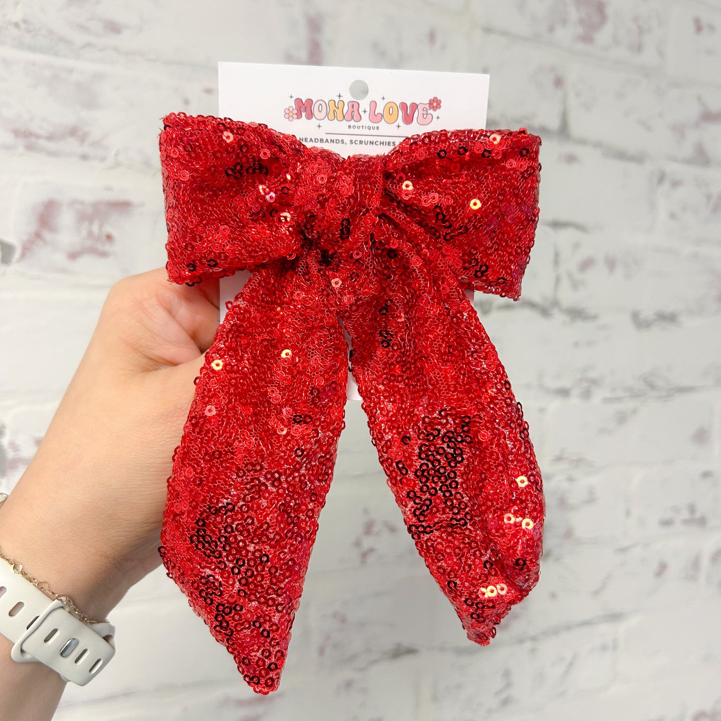Strawberry/Cherry Heart and Red Sequin Hair Bow