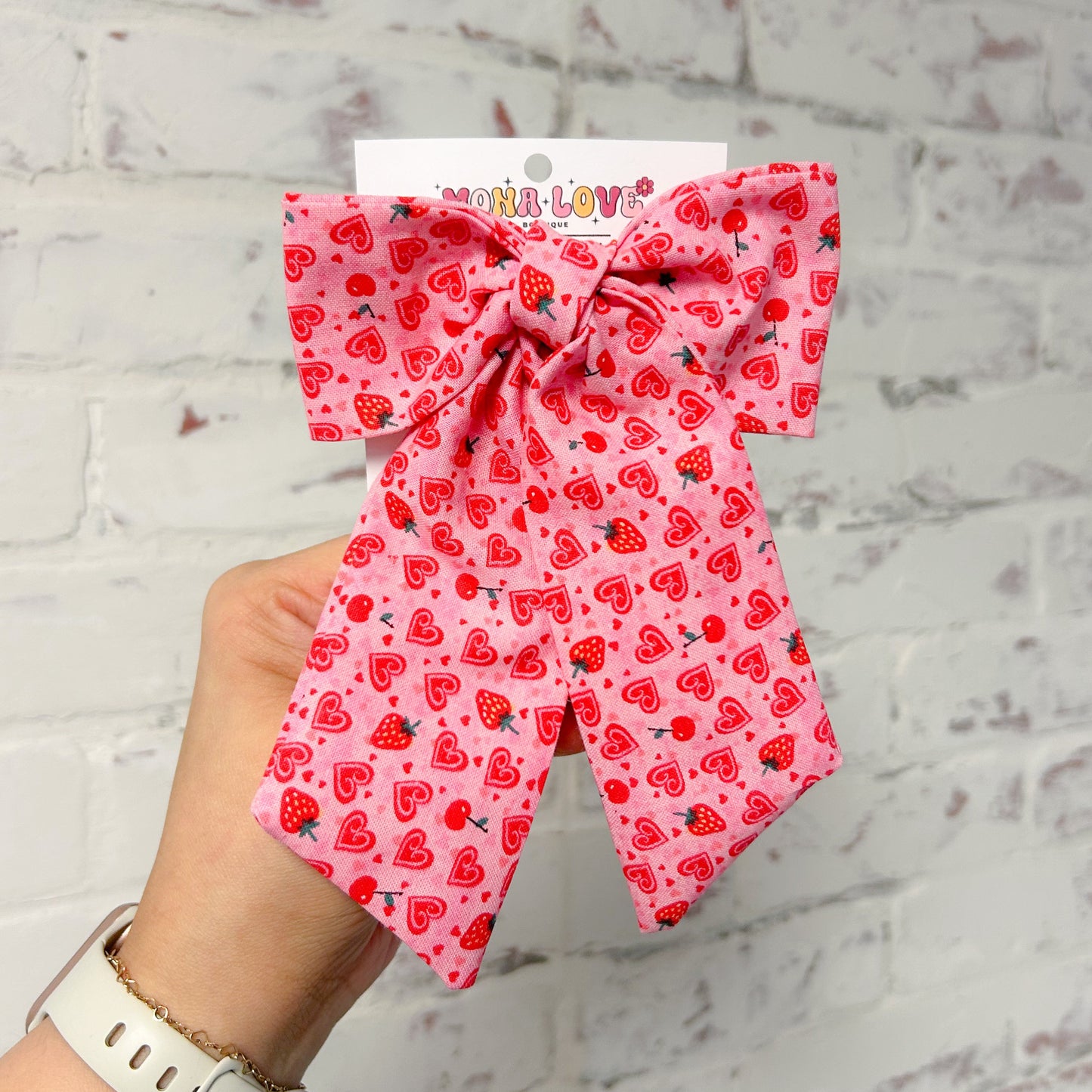 Strawberry/Cherry Heart and Red Sequin Hair Bow