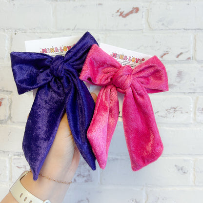 Purple and Hot Pink Velvet Hair Bow, Valentine Hair Bows