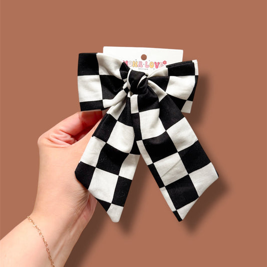 Black and White Checkered Hair Bow